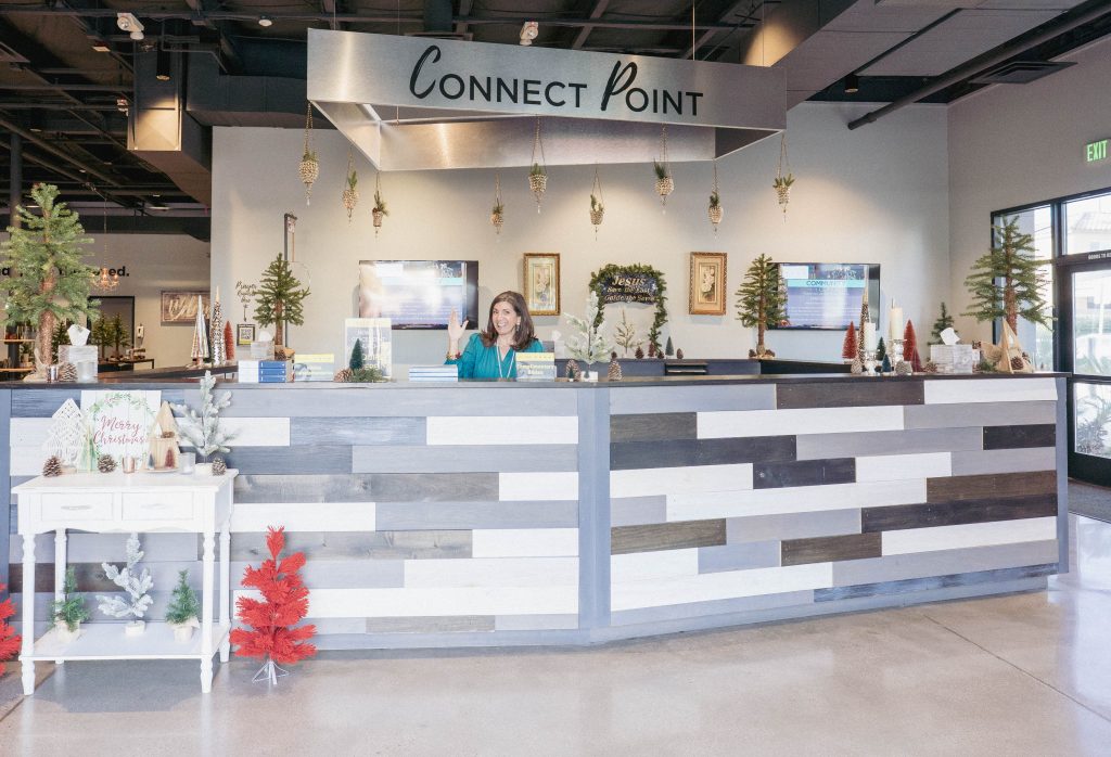 Guest Welcome desk at Grace Point Church