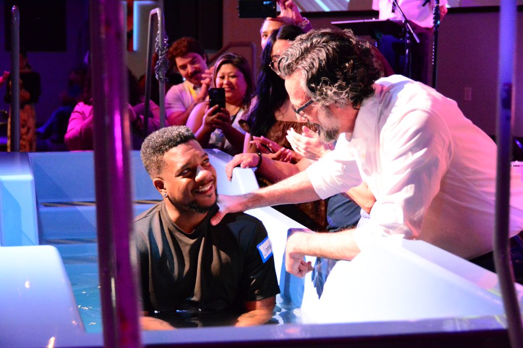 Man getting baptized at Grace Point Church